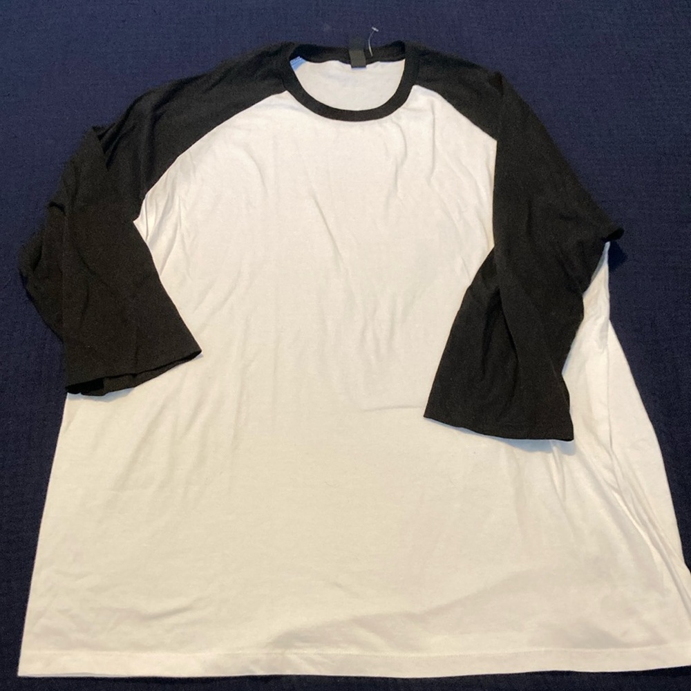 NWOT White and black 100% cotton 3/4 sleeve baseball tee shirt Size XXL
